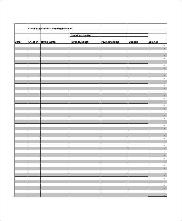 Excel Checkbook Register With Running Balance - passldeep